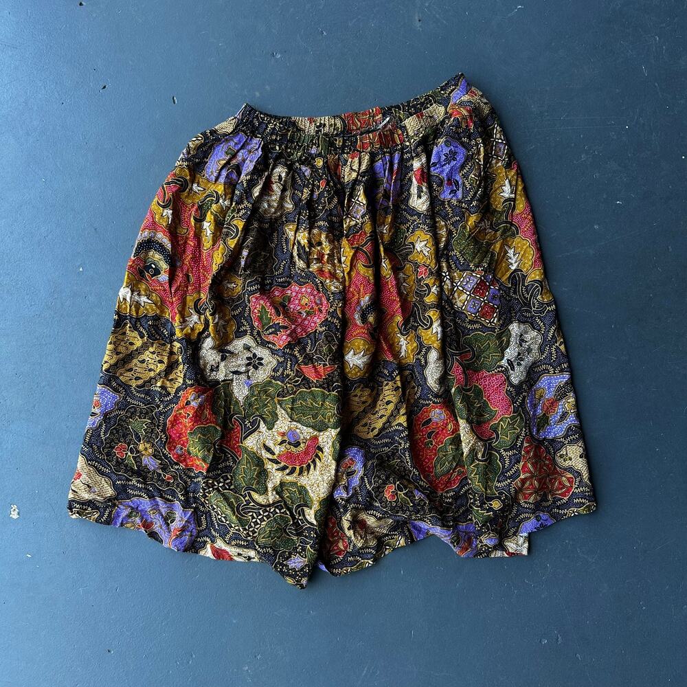 Vintage Boho Floral Patchwork Midi Skirt Elastic Waist Cottagecore Festival